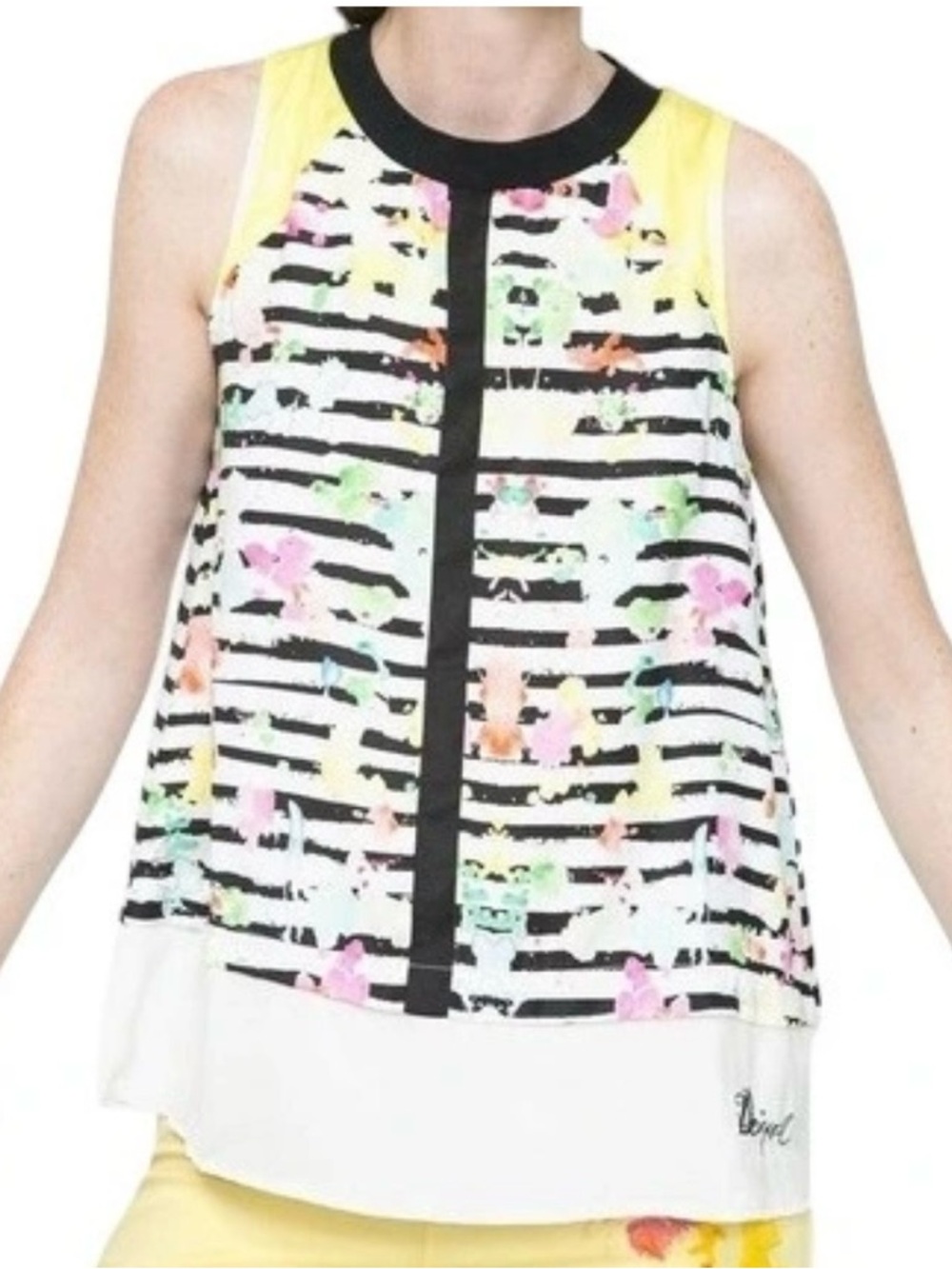 Desigual Colorful Abstract Striped Sleeveless Blouse, Medium , Artsy Watercolor